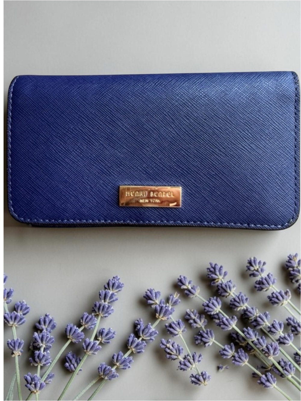 henri bendel Royal Blue Saffiano Wallet with Gold Plaque